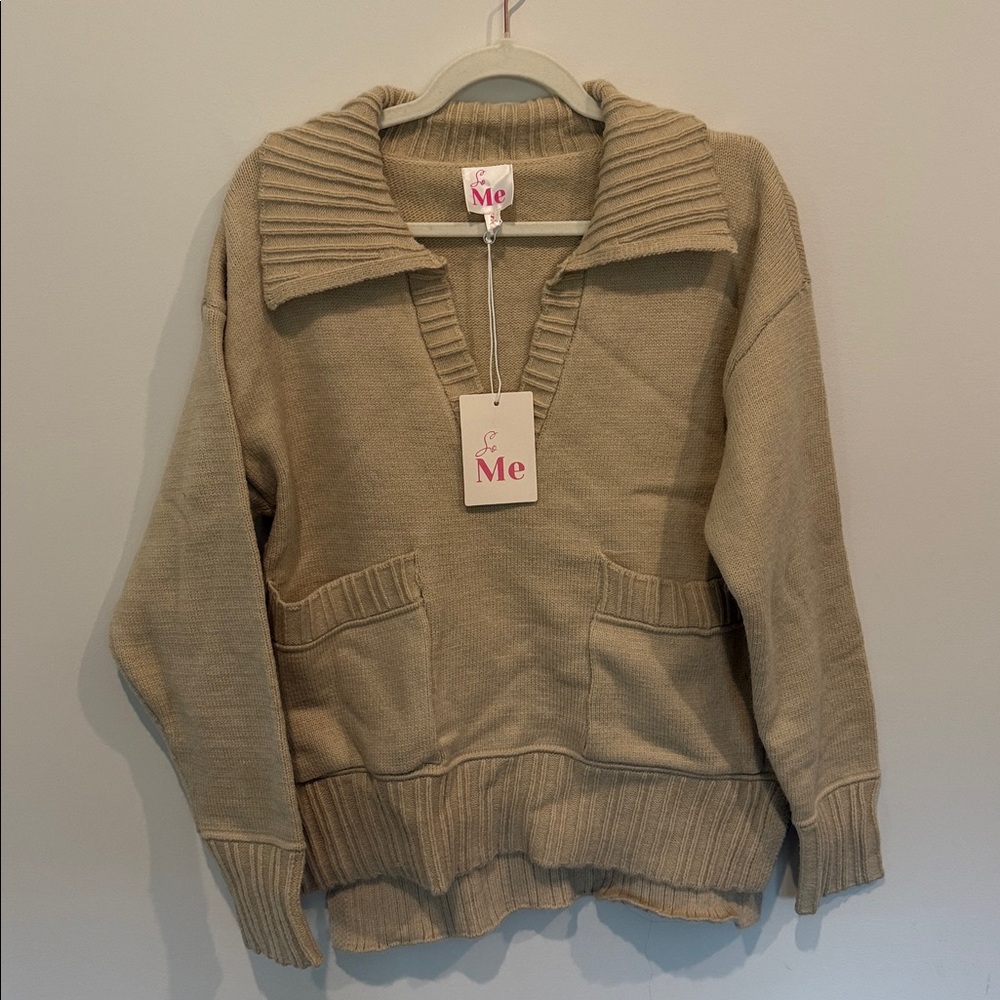 So ME Women's Cozy Beige V-Neck Sweater. New with Tags